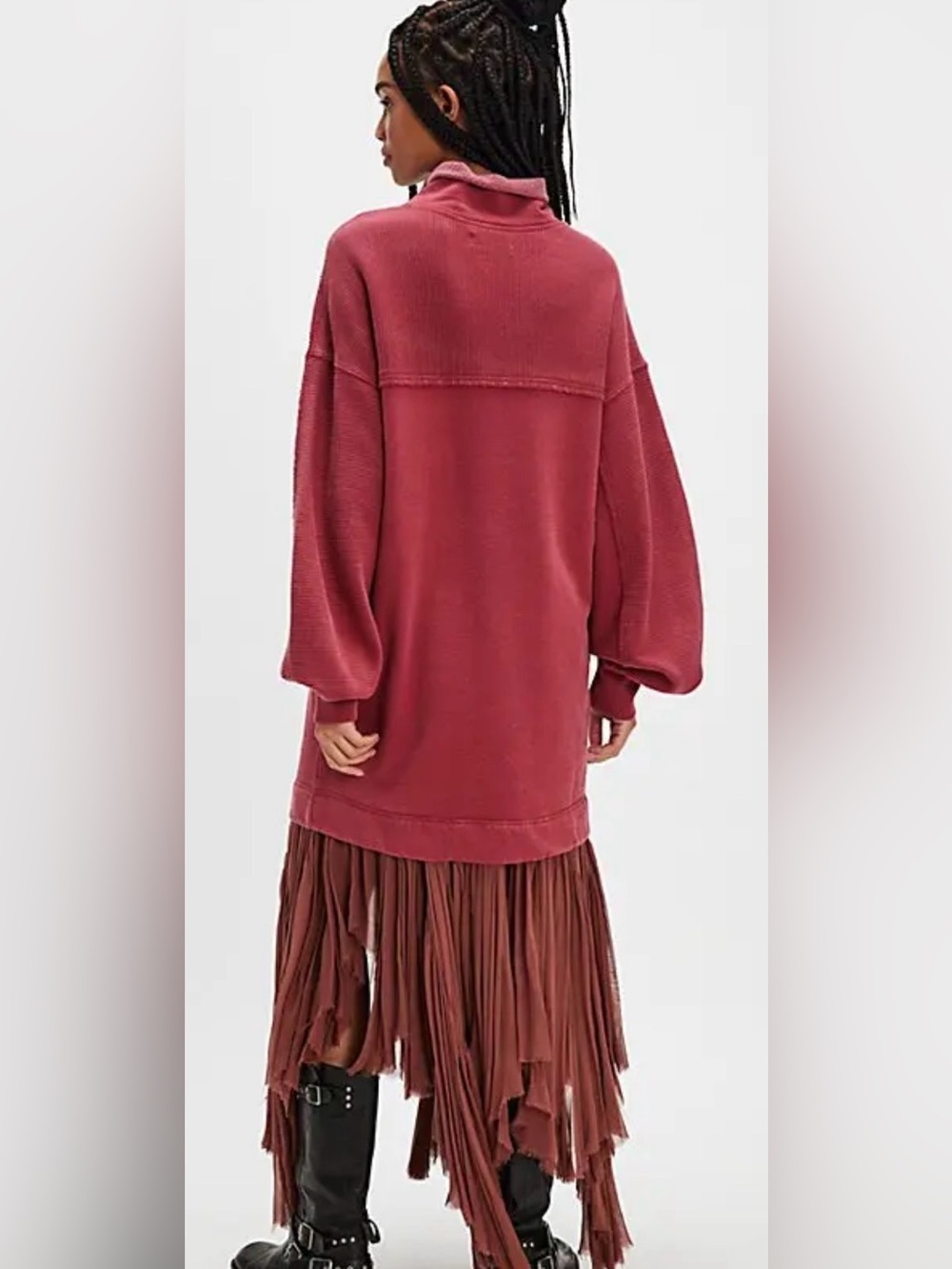 Free People Red Cotton Ella Tunic Sweatshirt Size 8 - Picture 8 of 8